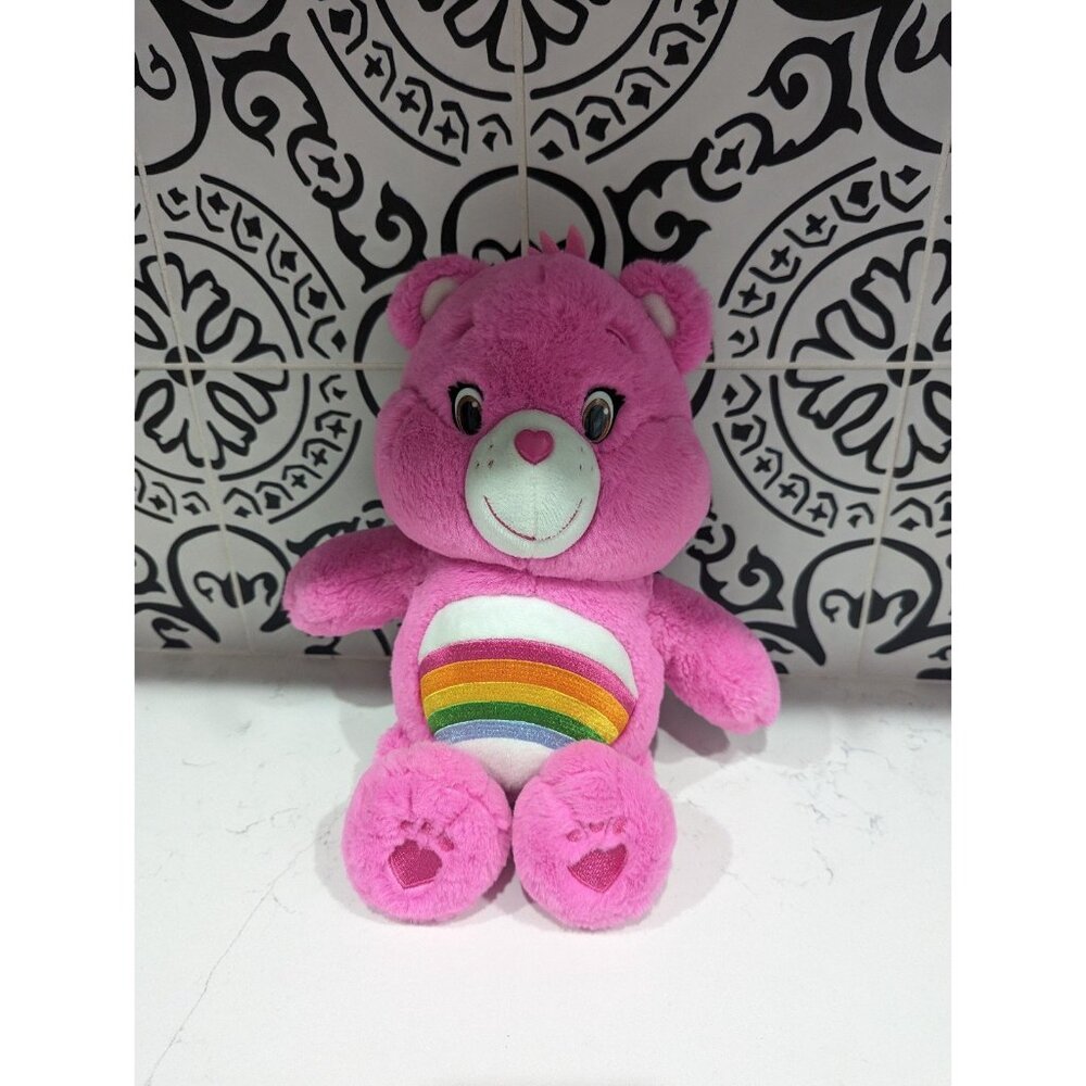 Care Bears Cheer Bear Plush Pink Rainbow Just Play Stuffed Animal 14” 2015/2016